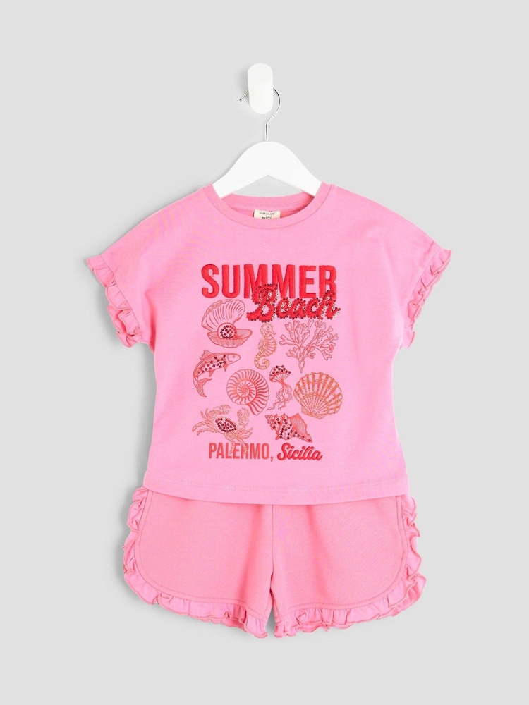 River Island Pink Shell T-Shirt Runner Set - Image 1 of 5 River Island Pink Shell T-Shirt Runner Set - Image 1 of 5