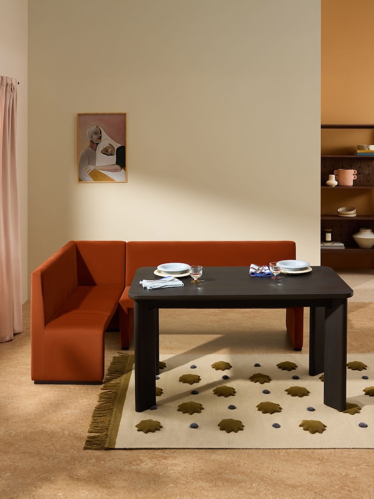 MADE.COM Rust Red Velvet Tova Left Hand Corner Dining Table and Bench Set - Image 1 of 7