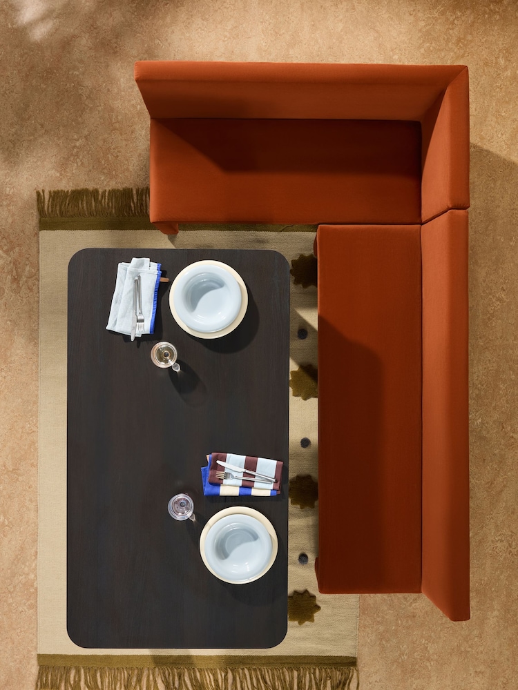 MADE.COM Rust Red Velvet Tova Left Hand Corner Dining Table and Bench Set - Image 2 of 7