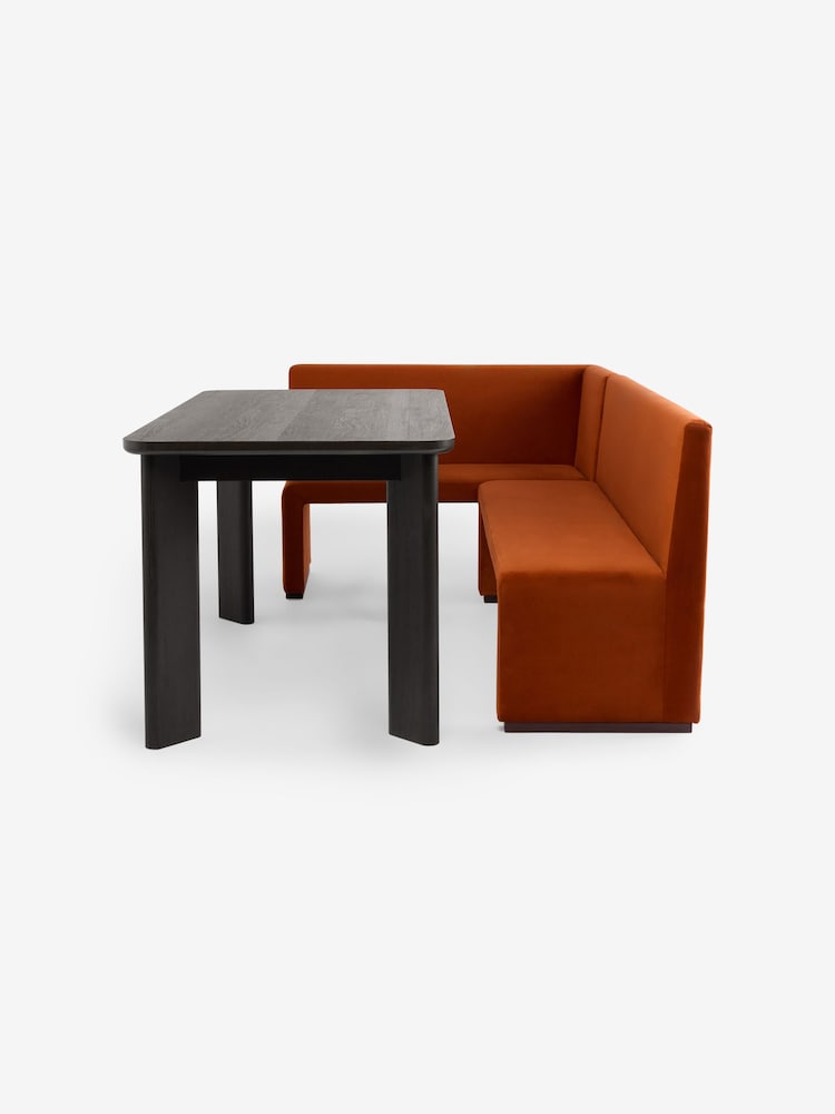 MADE.COM Rust Red Velvet Tova Left Hand Corner Dining Table and Bench Set - Image 7 of 7
