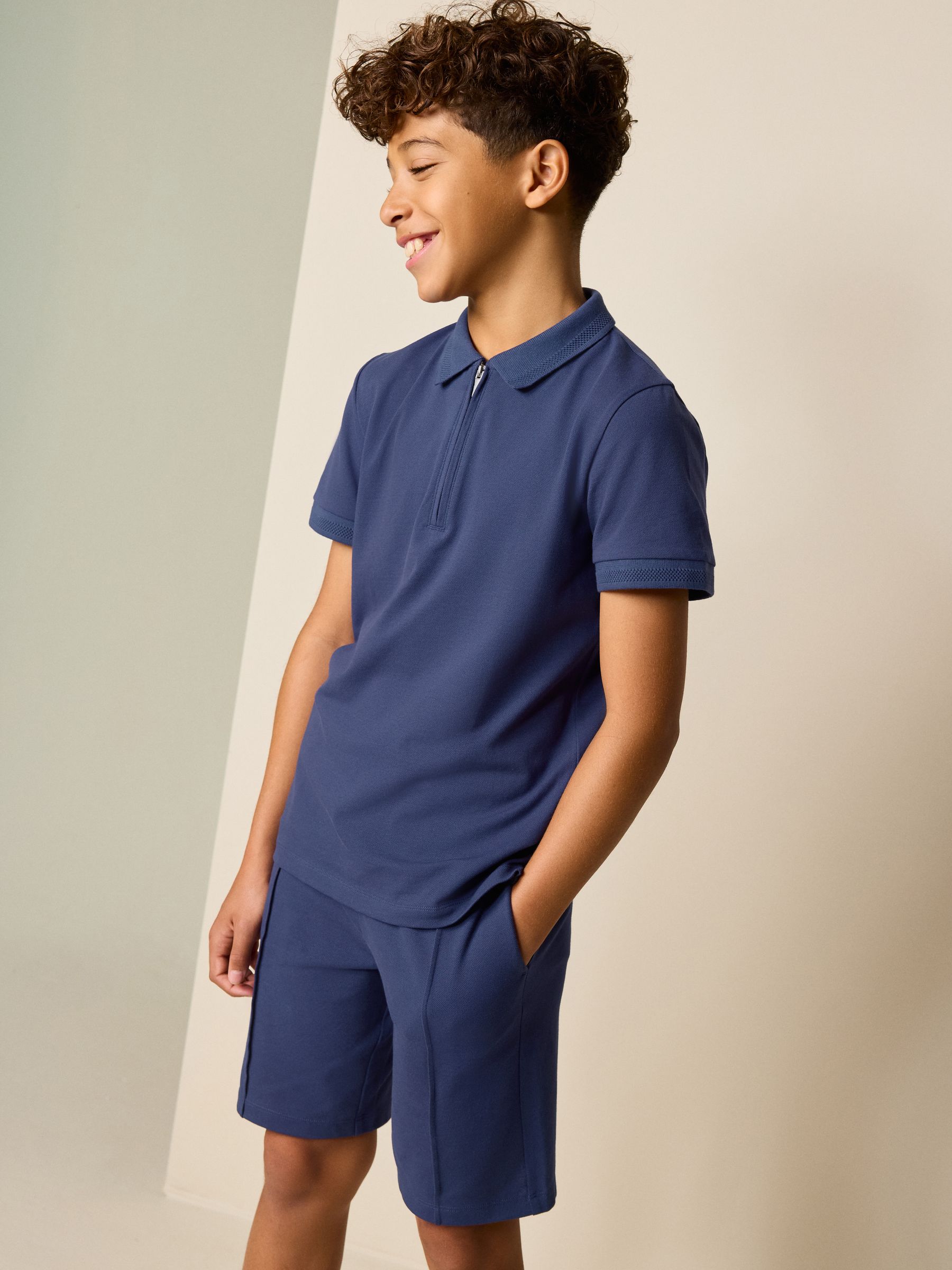 Buy Navy Short Sleeve Polo Shirt and Shorts Set (3-16yrs) from