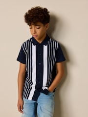 Azul marino/blanco - Vertical Stripe Short Sleeve Jersey Shirt (3-16yrs) - Imagen 1 de 7