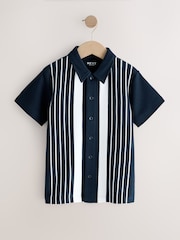 Azul marino/blanco - Vertical Stripe Short Sleeve Jersey Shirt (3-16yrs) - Imagen 4 de 7