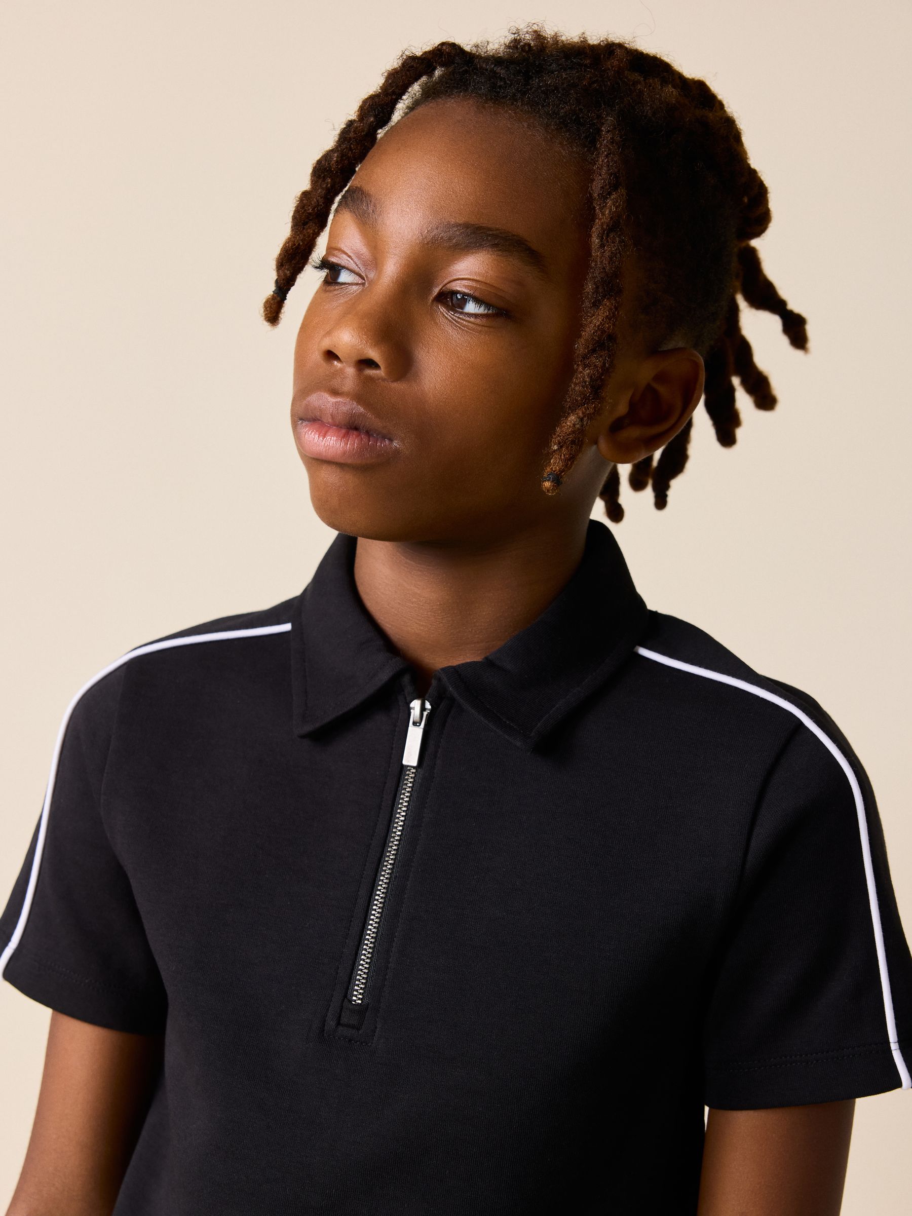 Buy Black Zip Neck Polo Shirt and Shorts Set (3-16yrs) from the