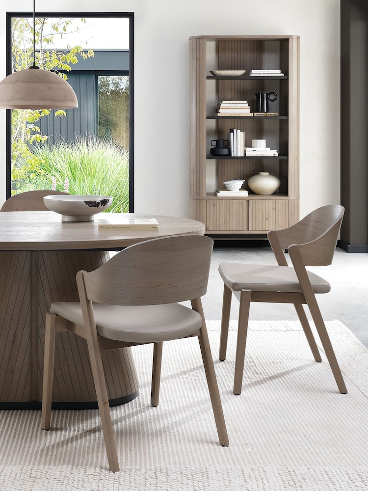 Bentley Designs Set of 2 Grey Oiled Oak Vega Bonded Leather Dining Chairs - Image 6 of 6