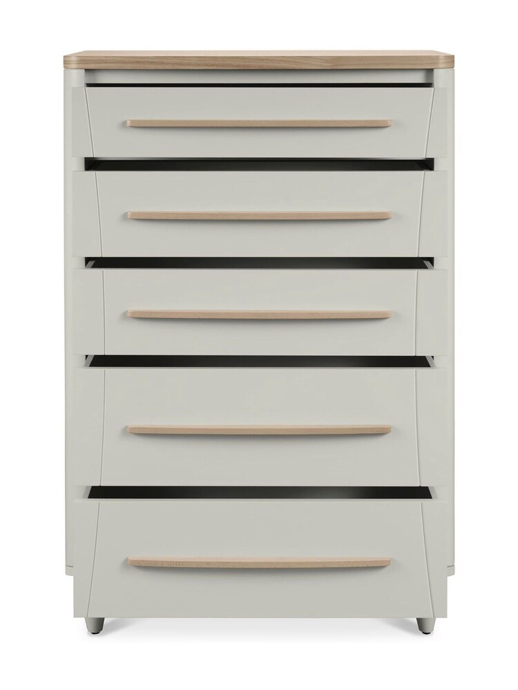 Bentley Designs Scandi Oak Soft Grey Larsen 5 Drawer Tall Chest - Image 5 of 5