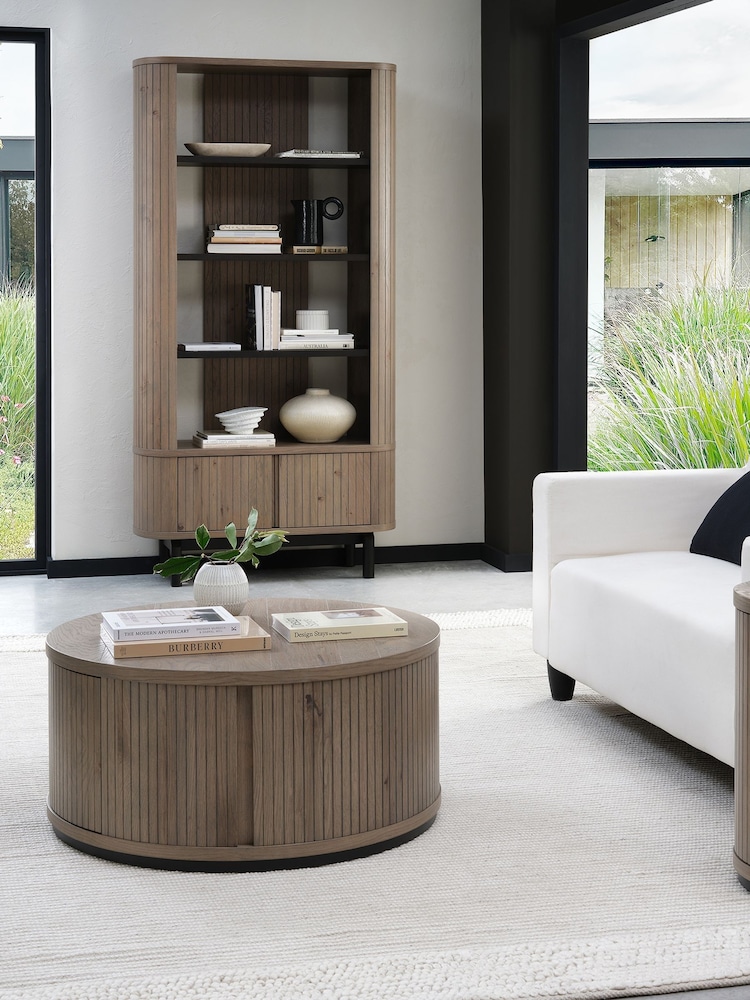 Bentley Designs Grey Oiled Oak Vega Round Coffee Table Sideboard - Image 1 of 5
