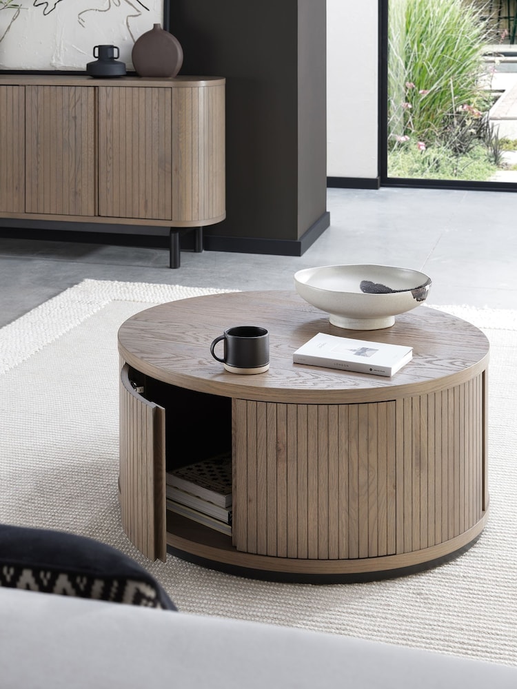 Bentley Designs Grey Oiled Oak Vega Round Coffee Table Sideboard - Image 2 of 5