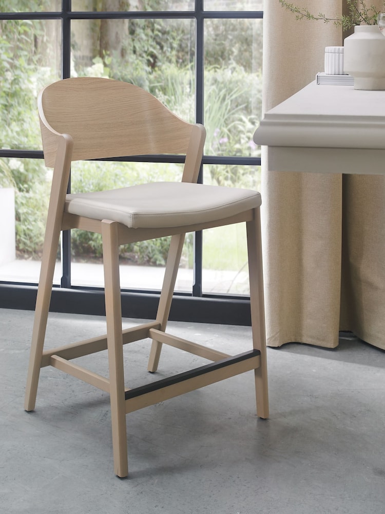 Bentley Designs Scandi Oak Vega Bonded Leather Back Barstool - Image 1 of 4