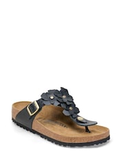 Birkenstock Black Gizeh Flowers Smooth Leather Sandals - Image 1 of 3