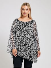 Yours Curve Grey Long Sleeve Asymmetric Hem Blouse - Image 1 of 5
