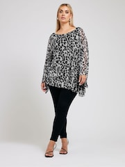 Yours Curve Grey Long Sleeve Asymmetric Hem Blouse - Image 2 of 5