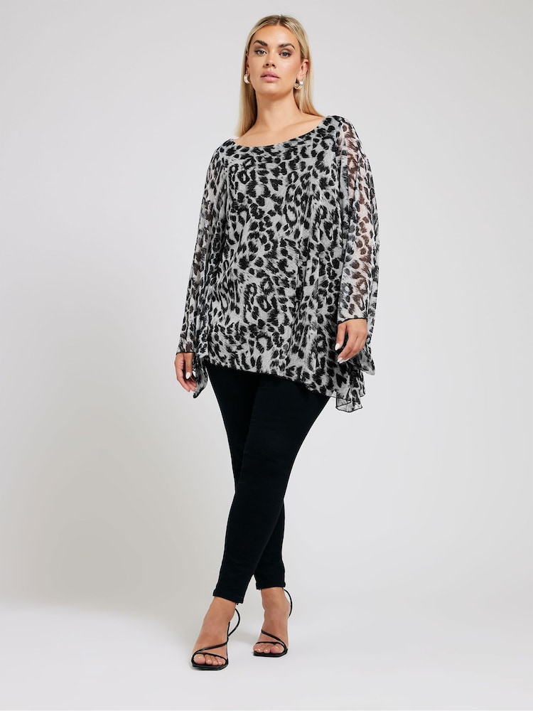 Yours Curve Grey Long Sleeve Asymmetric Hem Blouse - Image 2 of 5