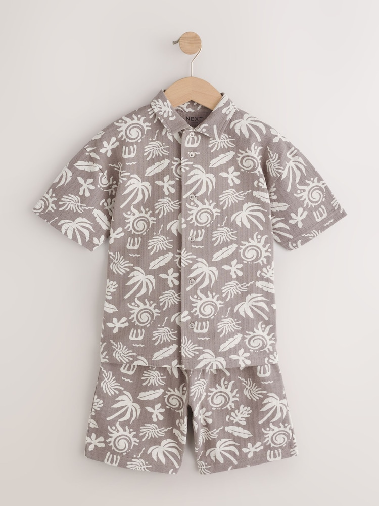 Brown/Ecru Printed Revere Button Through Shirt and Shorts Set (3-16yrs) - Image 1 of 9 Brown/Ecru Printed Revere Button Through Shirt and Shorts Set (3-16yrs) - Image 1 of 9