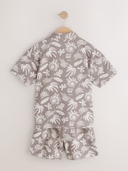 Brown/Ecru Printed Revere Button Through Shirt and Shorts Set (3-16yrs) - Image 2 of 9