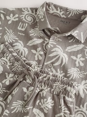 Brown/Ecru Printed Revere Button Through Shirt and Shorts Set (3-16yrs) - Image 4 of 9