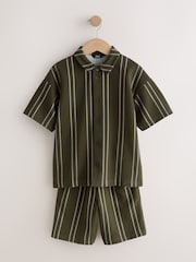 أخضر كاكي خطوط - Revere Button Through Shirt and Shorts Set (3-16yrs) - صورة 1 من 5