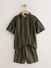 أخضر كاكي خطوط - Revere Button Through Shirt and Shorts Set (3-16yrs) - صورة 2 من 5