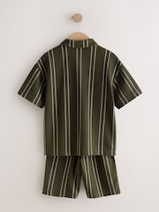 أخضر كاكي خطوط - Revere Button Through Shirt and Shorts Set (3-16yrs) - صورة 3 من 5