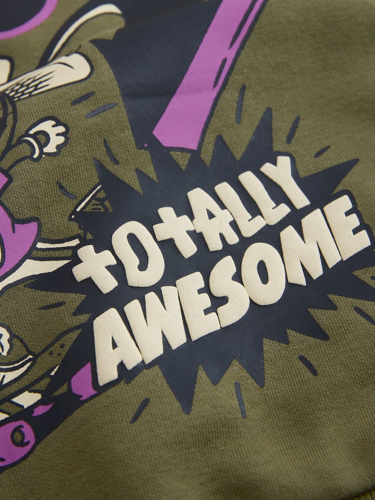 Khaki Green Graffiti Graphic Zip Through Hoodie (3-16yrs) - Image 4 of 4