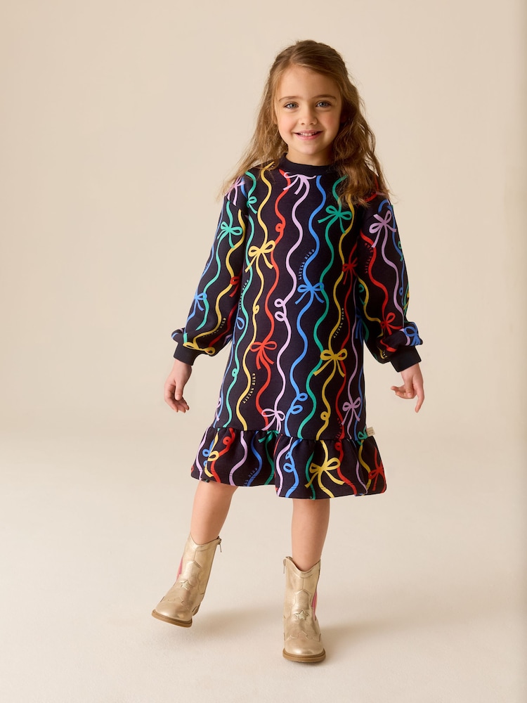 Little Bird by Jools Oliver Navy Ribbon Skater Sweat Dress - Image 1 of 5