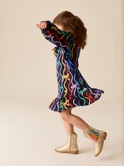 Little Bird by Jools Oliver Navy Ribbon Skater Sweat Dress - Image 2 of 5