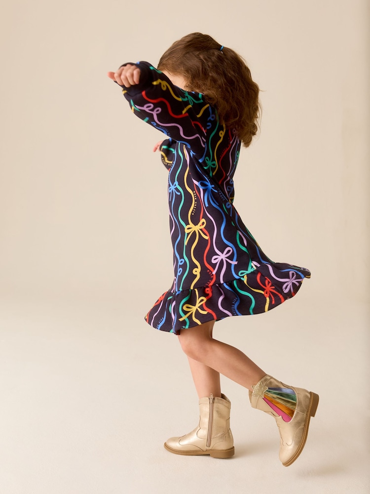 Little Bird by Jools Oliver Navy Ribbon Skater Sweat Dress - Image 2 of 5