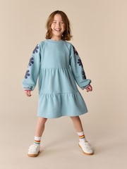 Little Bird by Jools Oliver Blue Appliqué Floral Skater Sweat Dress - Image 1 of 7