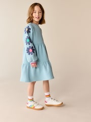 Little Bird by Jools Oliver Blue Appliqué Floral Skater Sweat Dress - Image 3 of 7