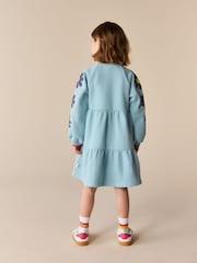 Little Bird by Jools Oliver Blue Appliqué Floral Skater Sweat Dress - Image 4 of 7