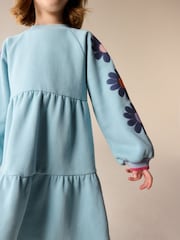 Little Bird by Jools Oliver Blue Appliqué Floral Skater Sweat Dress - Image 5 of 7