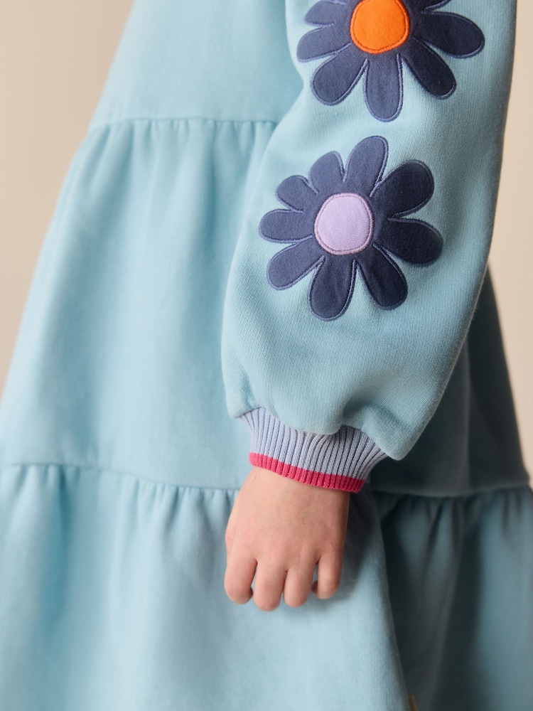 Little Bird by Jools Oliver Blue Appliqué Floral Skater Sweat Dress - Image 7 of 7 Little Bird by Jools Oliver Blue Appliqué Floral Skater Sweat Dress - Image 7 of 7