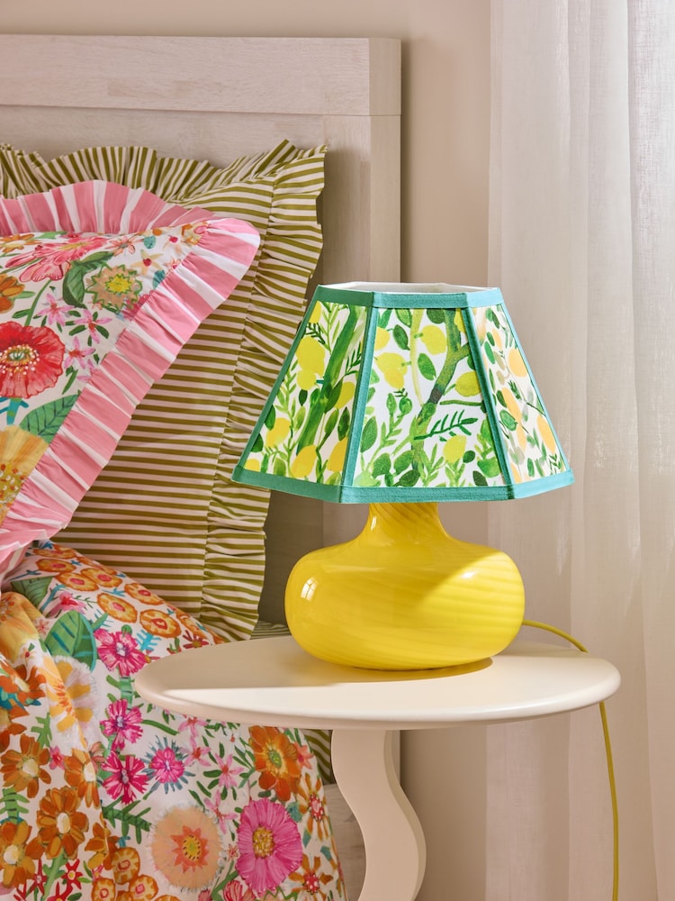 Lucy Tiffney Yellow Lemons Swirl Glass Table Lamp - Image 2 of 5