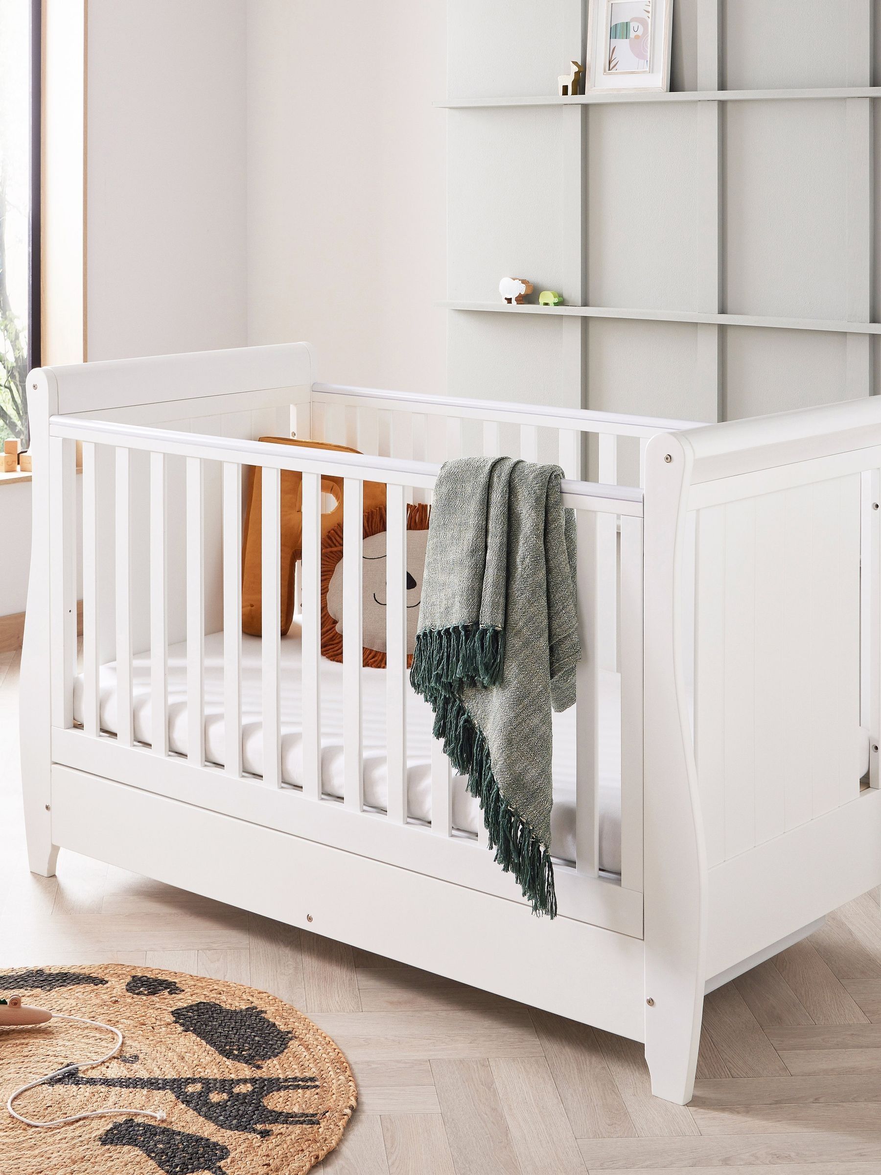 Babymore White Stella Sleigh Cot Bed - Image 1