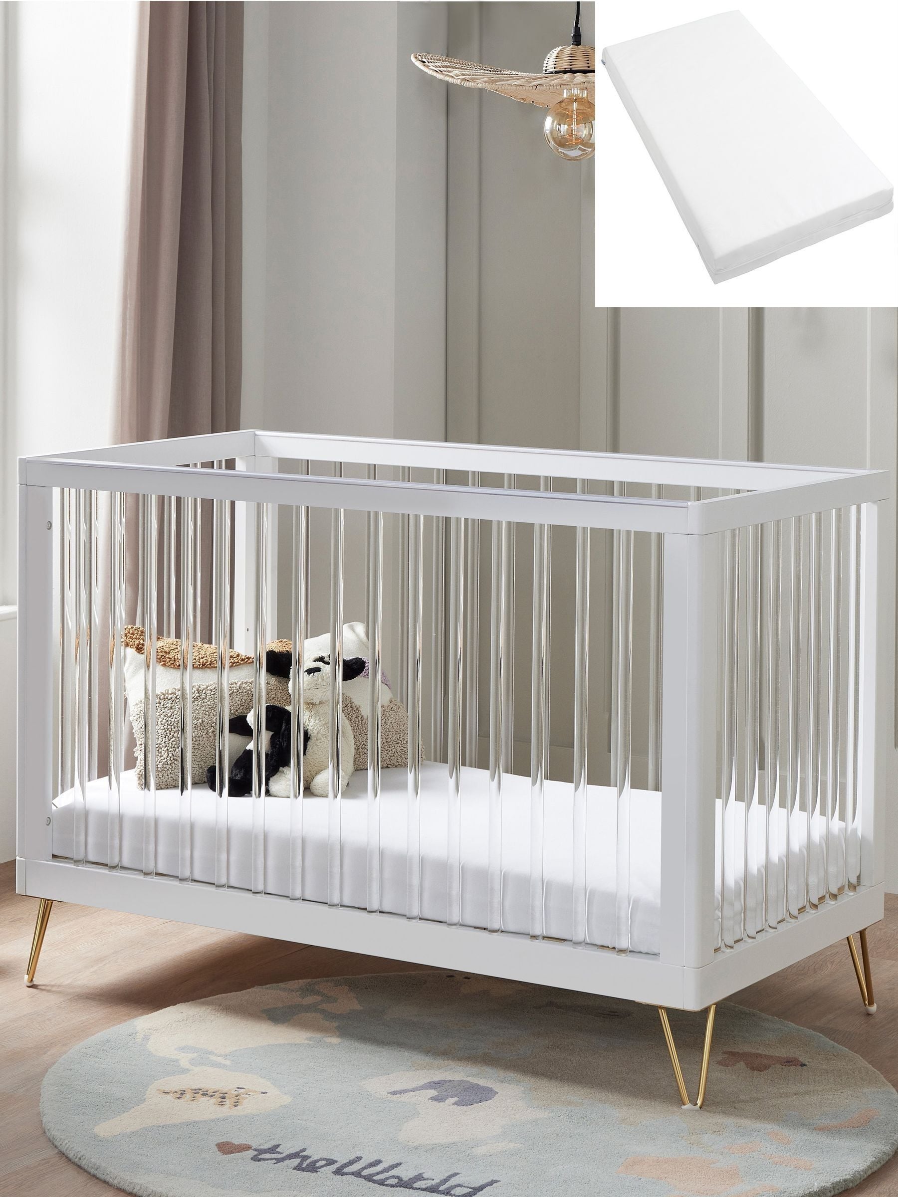 Babymore Unisex Toddler Acrylic Kimi Cot Bed With Fibre Mattress