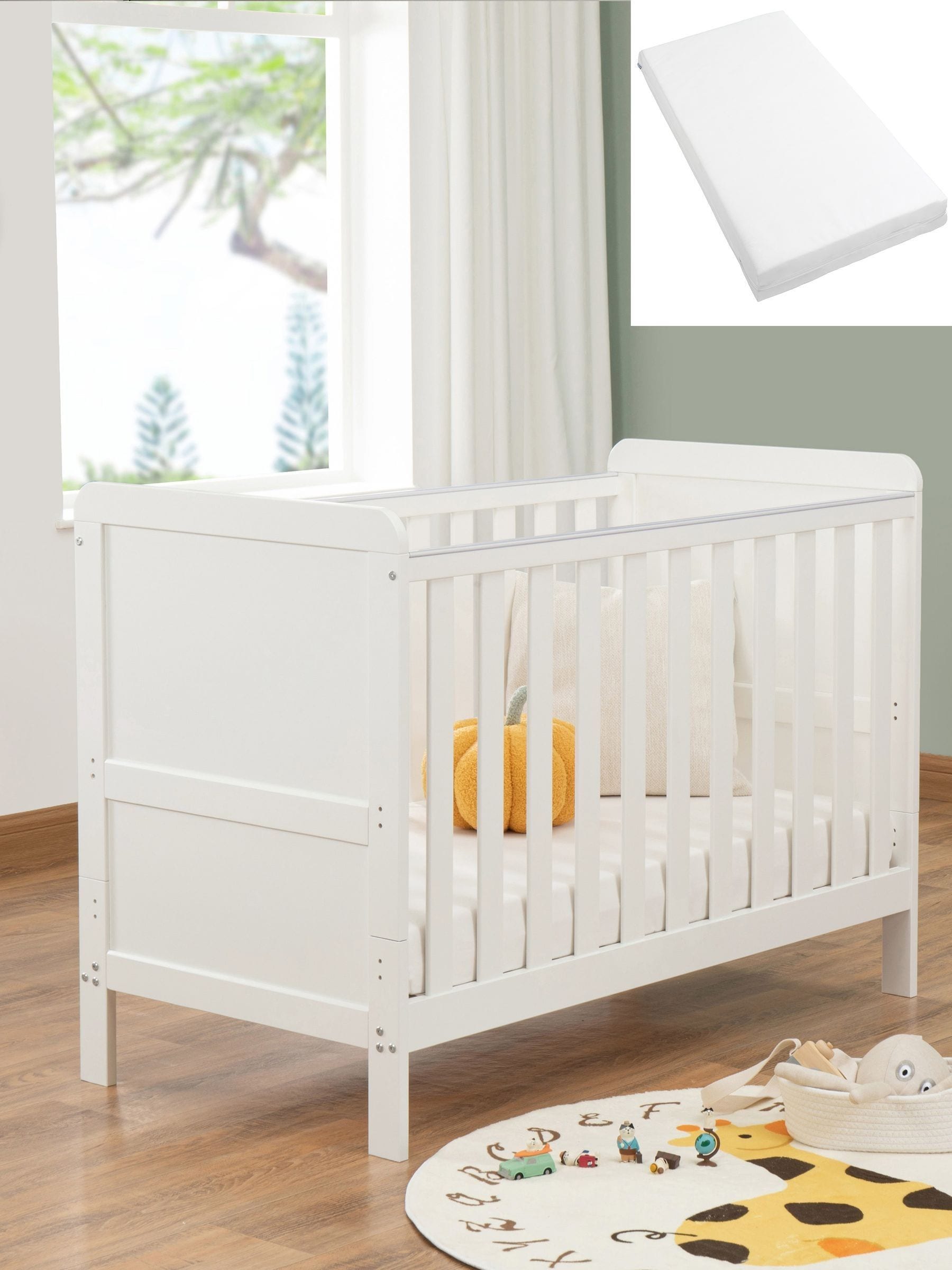 Babymore Unisex Infant White Mini Caro Urban Cot Bed With Fibre Mattress