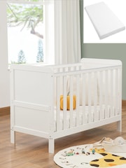 Babymore White Mini Caro Urban Cot Bed with Fibre Mattress - Image 1 of 6