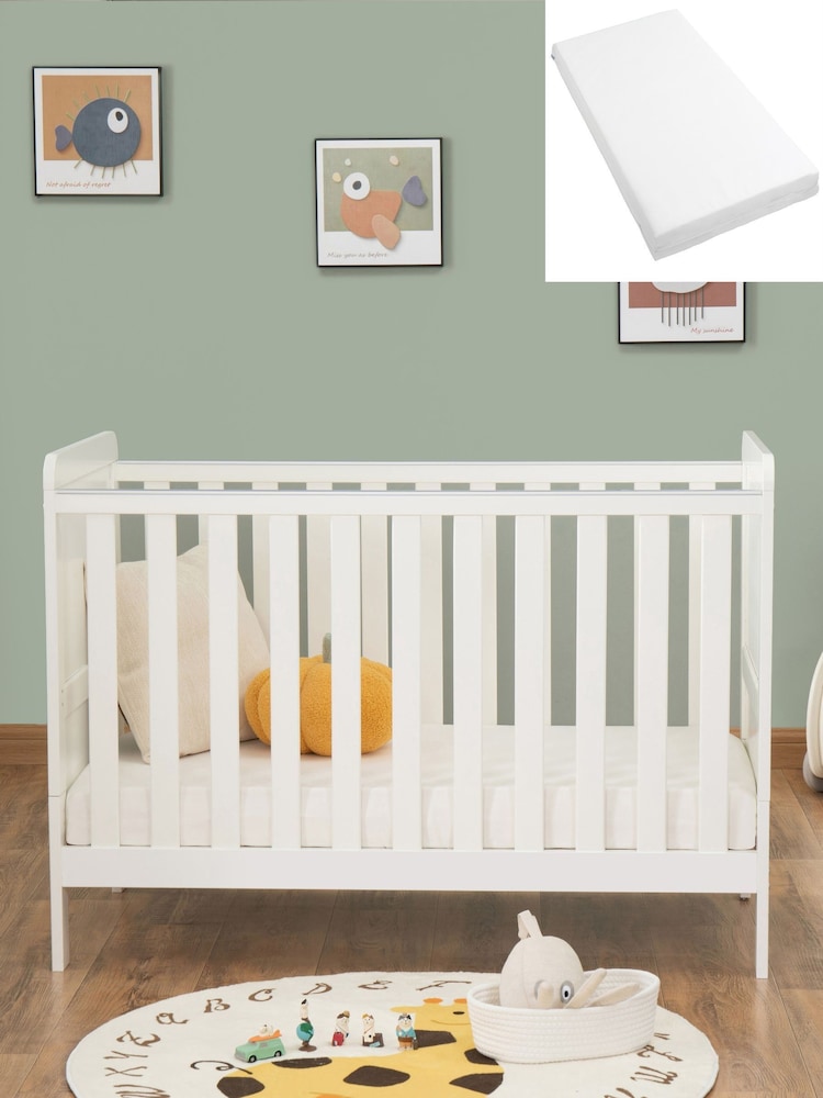 Babymore White Mini Caro Urban Cot Bed with Fibre Mattress - Image 2 of 6