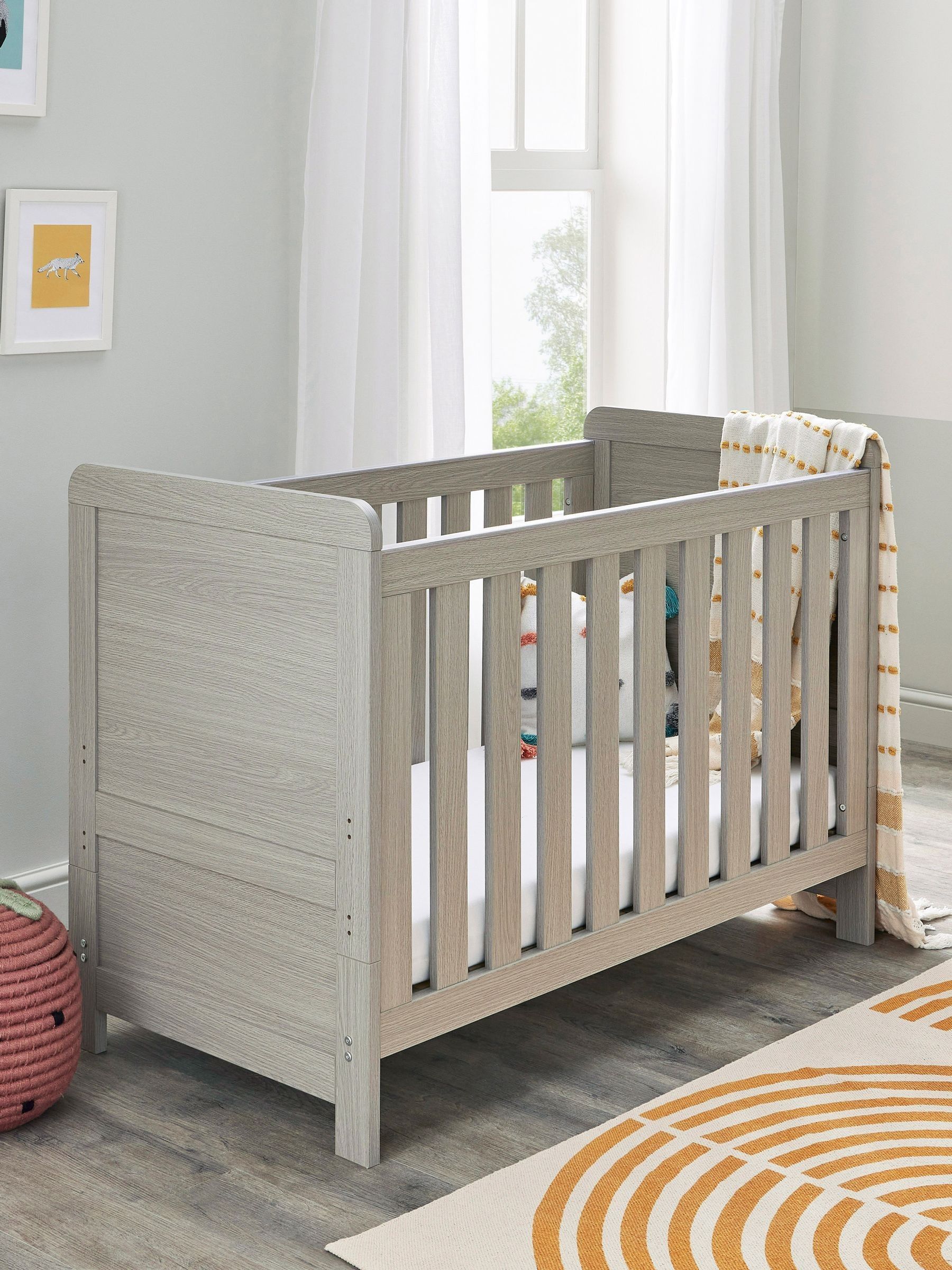Babymore Caro Mini Cot Bed Grey Wash - Baby Cot Bed With Teething Rail Without Mattress, Convertible To Toddler Bed With 3 Adjustable Mattress Base - Image 3