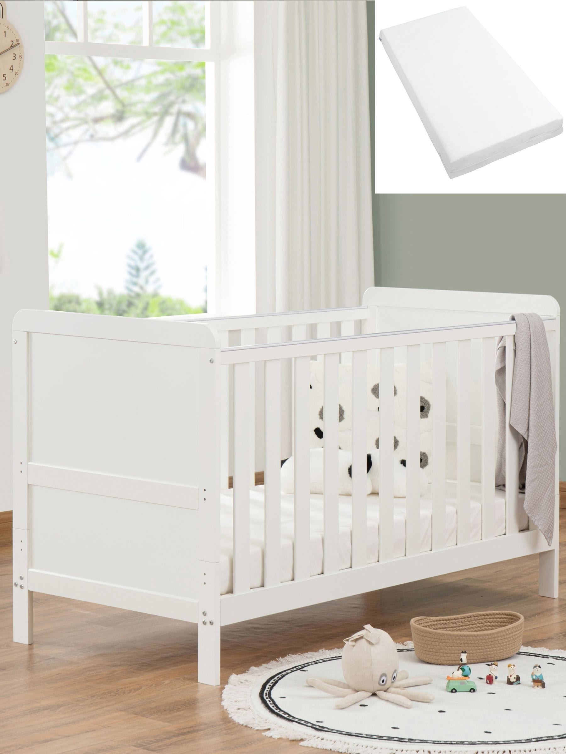Babymore White Caro Urban Cot Bed With Fibre Mattress