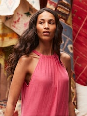 Ro&Zo Pink Broderie Hem Cheesecloth 100% Cotton Midi Dress - Image 2 of 6