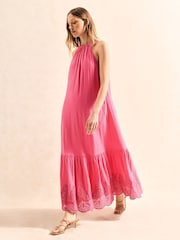 Ro&Zo Pink Broderie Hem Cheesecloth 100% Cotton Midi Dress - Image 3 of 6
