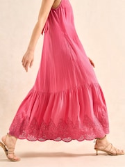 Ro&Zo Pink Broderie Hem Cheesecloth 100% Cotton Midi Dress - Image 4 of 6