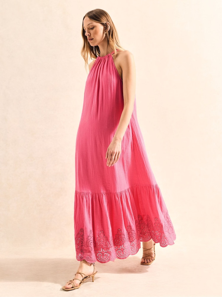 Ro&Zo Pink Petite Broderie Hem Cheesecloth Midi 100% Cotton Dress - Image 2 of 5