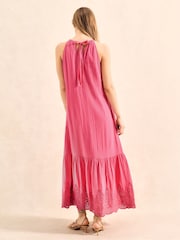 Ro&Zo Pink Petite Broderie Hem Cheesecloth Midi 100% Cotton Dress - Image 5 of 5
