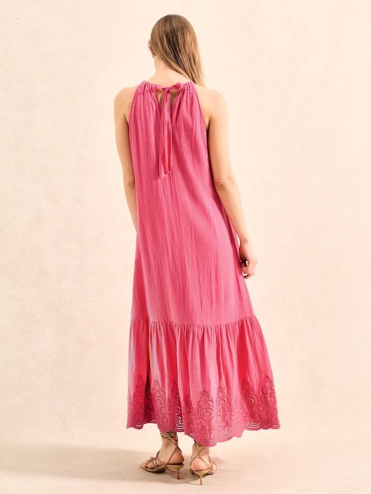 Ro&Zo Pink Petite Broderie Hem Cheesecloth Midi 100% Cotton Dress - Image 5 of 5