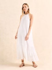Ro&Zo White Broderie Hem Cheesecloth 100% Cotton Midi Dress - Image 1 of 4