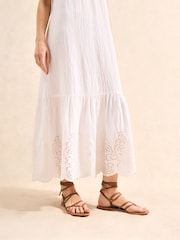 Ro&Zo White Broderie Hem Cheesecloth 100% Cotton Midi Dress - Image 2 of 4
