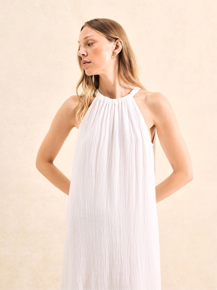 Ro&Zo White Broderie Hem Cheesecloth 100% Cotton Midi Dress - Image 4 of 4
