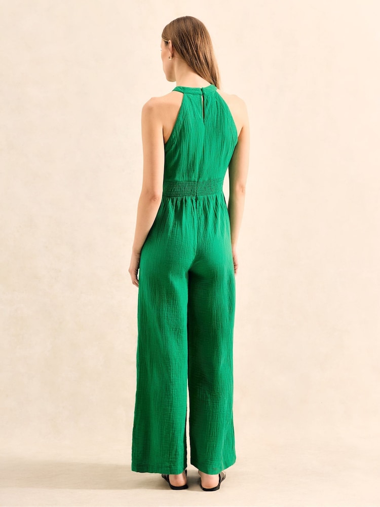 Ro&Zo Green Shirred Waist Cheesecloth 100% Cotton Jumpsuit - Image 2 of 4